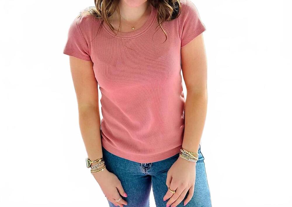 NEW CHARLIE B women's tencel ribbed crew top in carnation